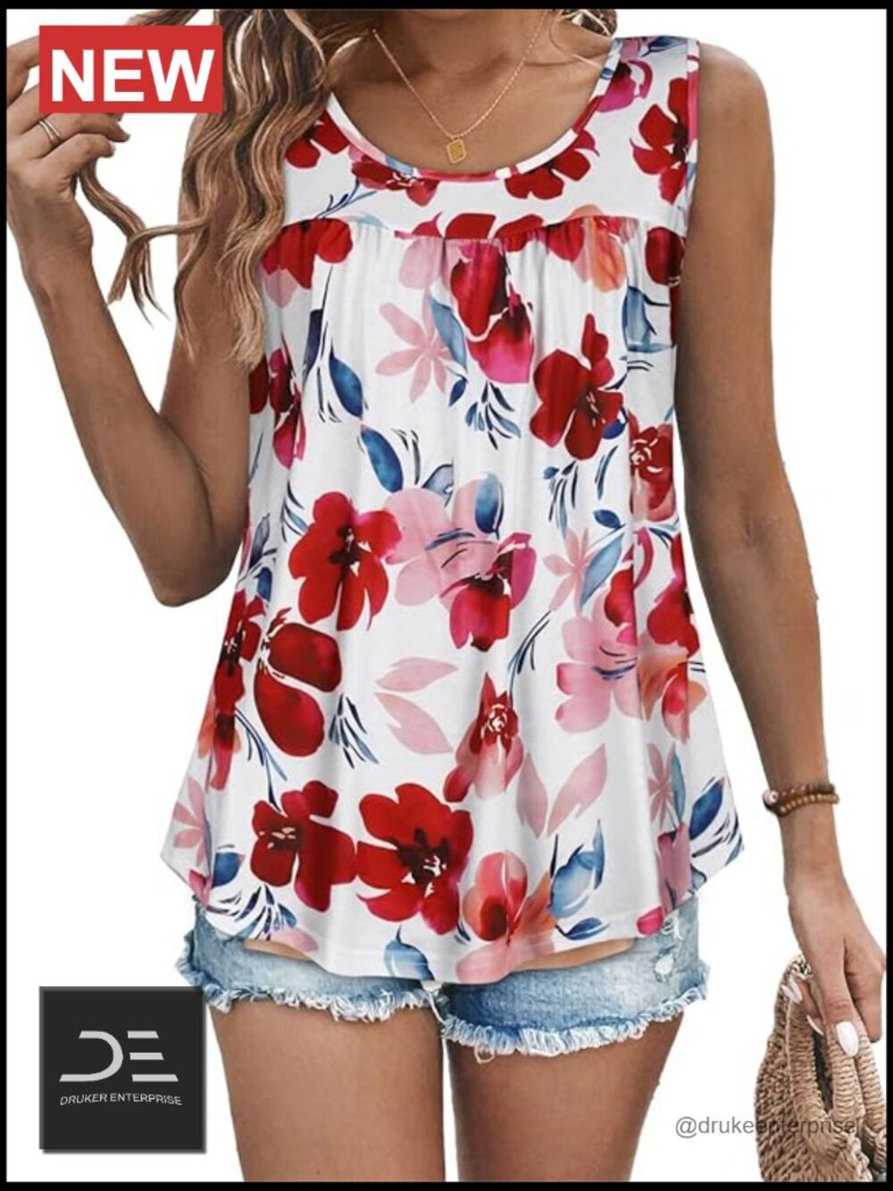 Womens Sleeveless Tank Top Blouse Crewneck Loose Fit Tunic Shirt Summer Casual